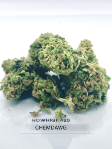 Chemdawg AA cannabis flower buds displayed in a product image for shoppers searching for cannabis flower near me.