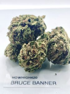 Bruce Banner AA cannabis flower buds displayed in a product image for shoppers browsing cannabis flower near me.