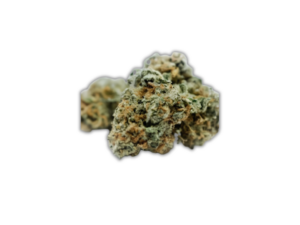 Oversized conical emerald-green dried flower with golden undertones, bright orange hairs, and frosty crystal trichomes.